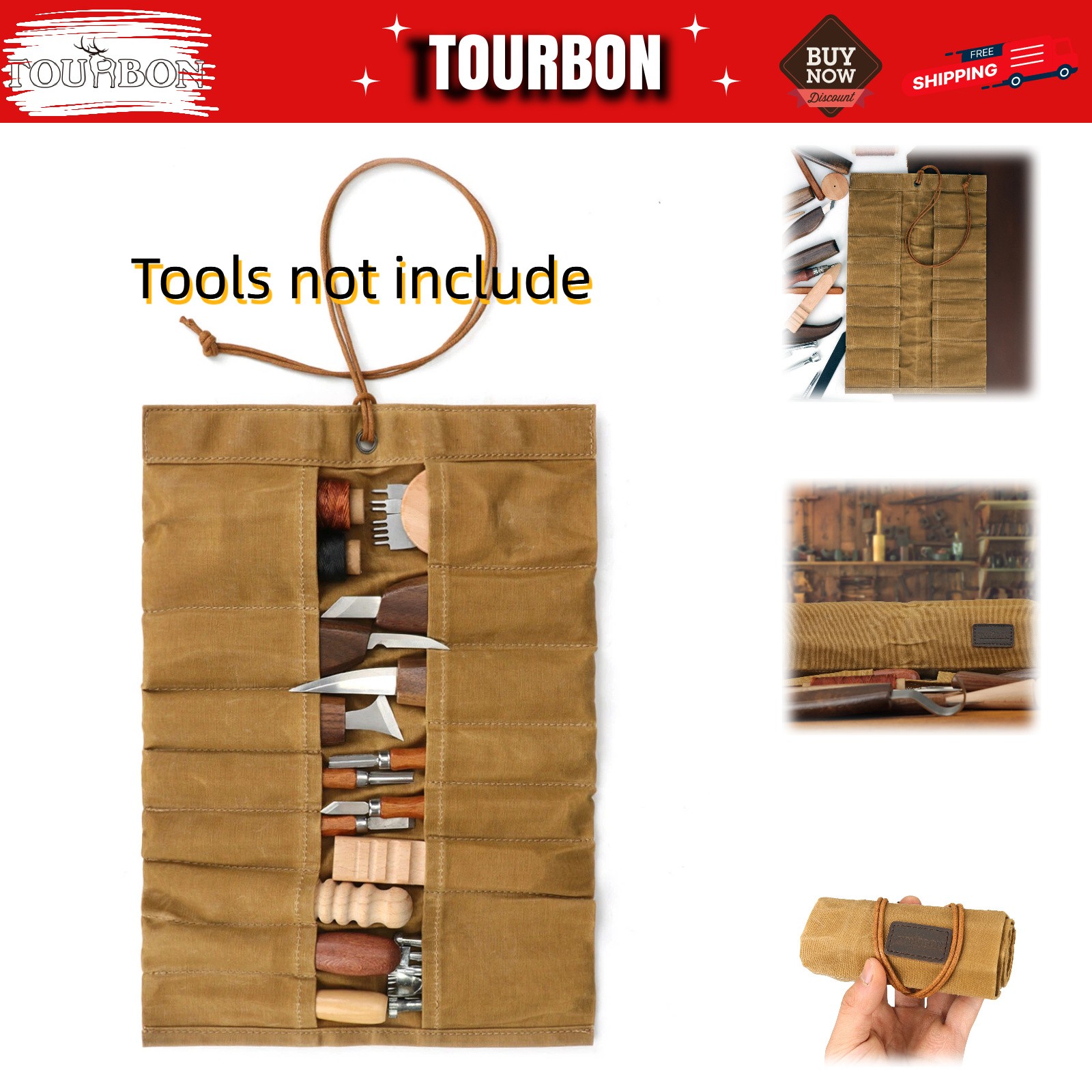 Vintage Roll Up Canvas Tool Holder Carry Carving Knife Organizer Bag Handy Pouch