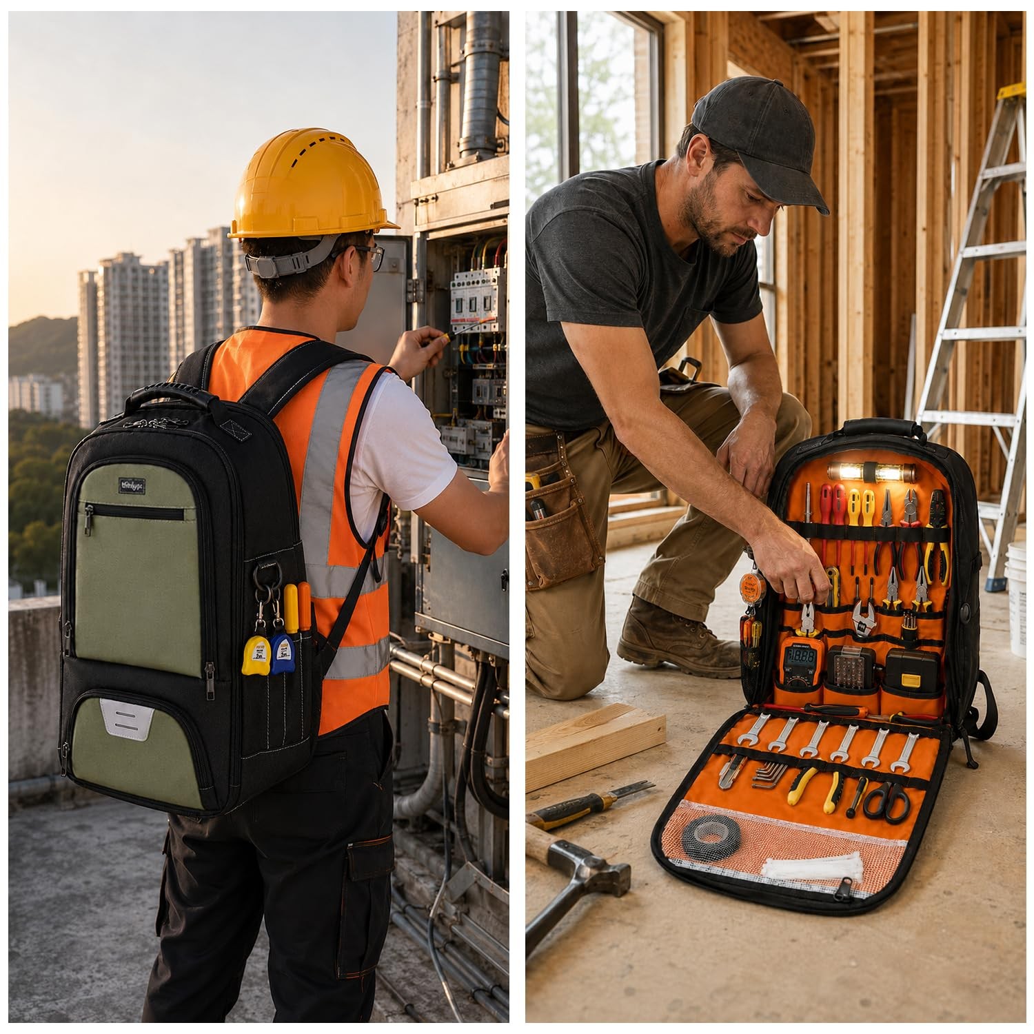 Trenluva Tool Backpack Heavy Duty with Laptop Sleeve, 1680D Water Green