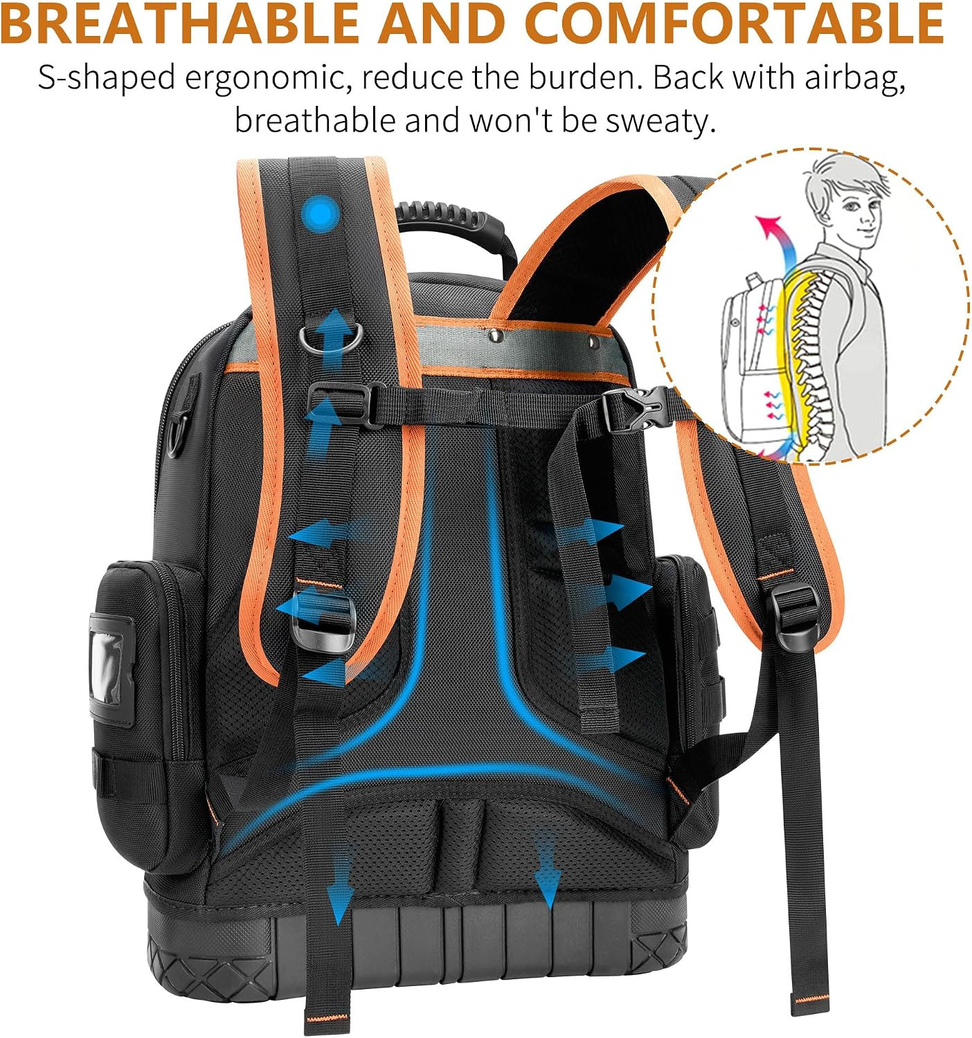 Tool Backpack Bag, Durable Electrician Backpack Tool Bag for HVAC with Waterproo