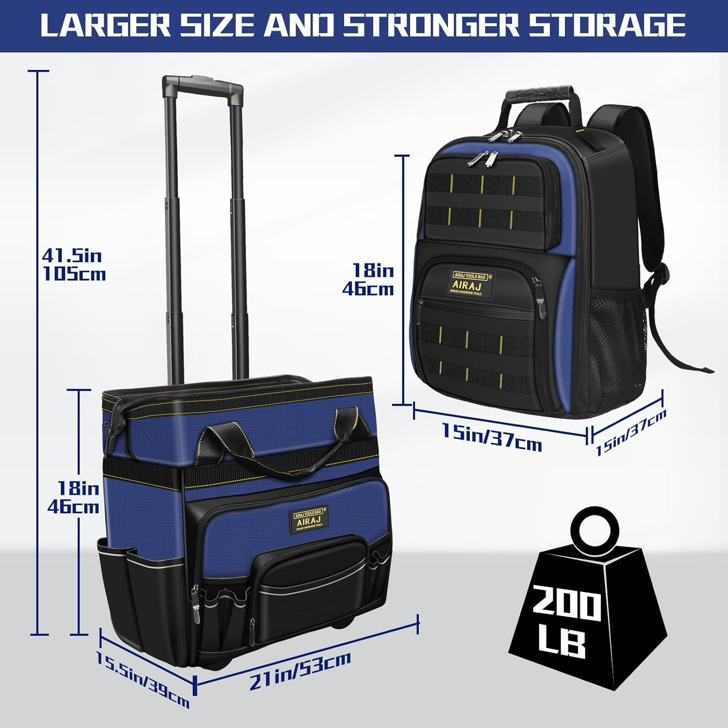21″ Rolling Tool Bag with Wheels & 18″ Tool Backpack Set | Adjustable Telescopin