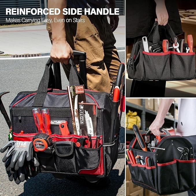 HAUTMEC 3-Piece Rolling Tool Bag Set, 18″ Wheeled Tool Bag, 15″ Open Top Tool To