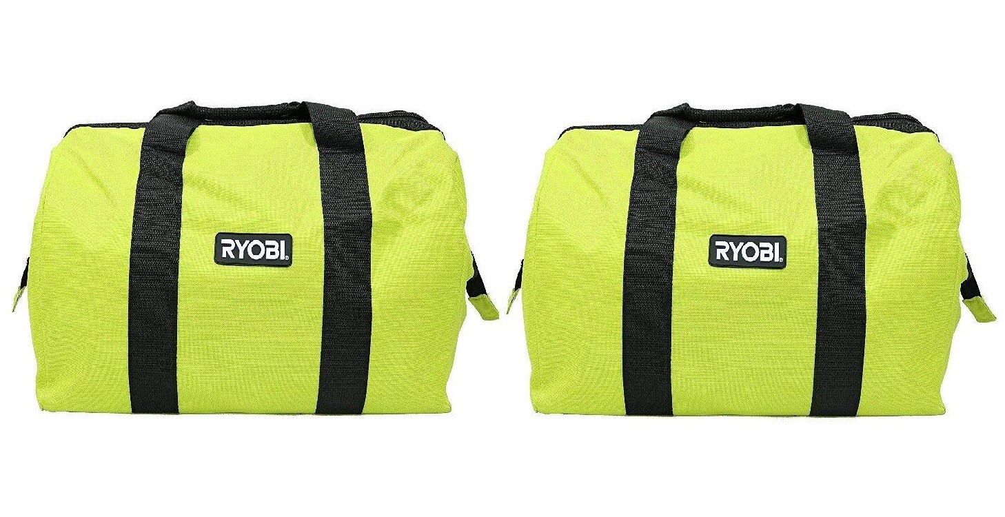 (2) NEW RYOBI LARGE CONTRACTORS WIDE MOUTH CANVAS TOOL BAGS (18X14X12)