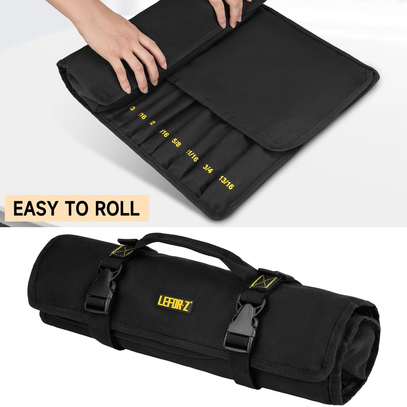 23+1 Pockets Wrench Roll Organizer Wrench Roll Up Pouch Heavy Duty Tool Roll for