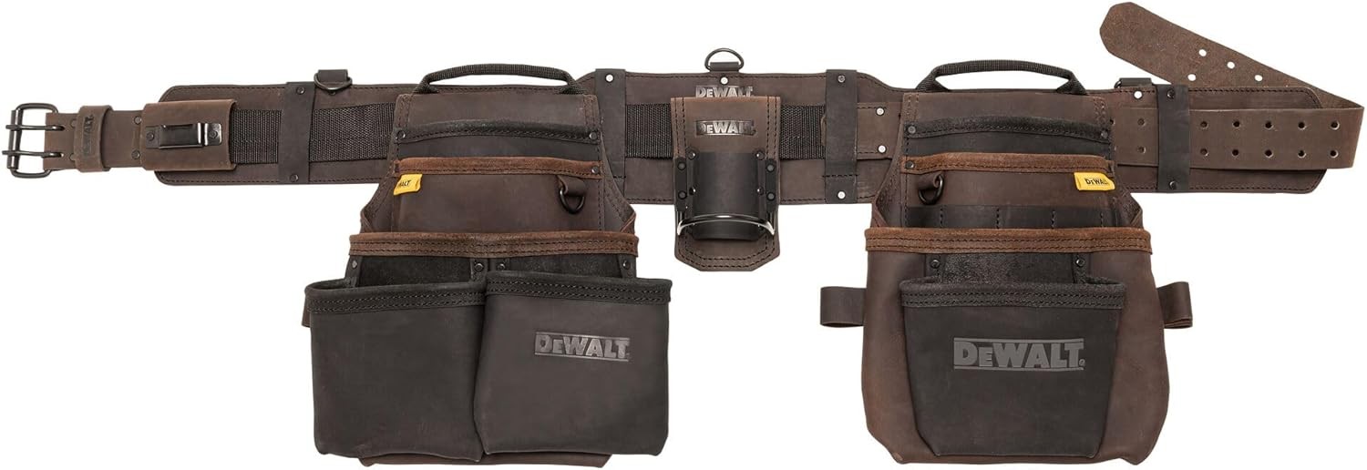 Heavy Duty Leather Tool Belt Organizer with 18 Pockets for Construction