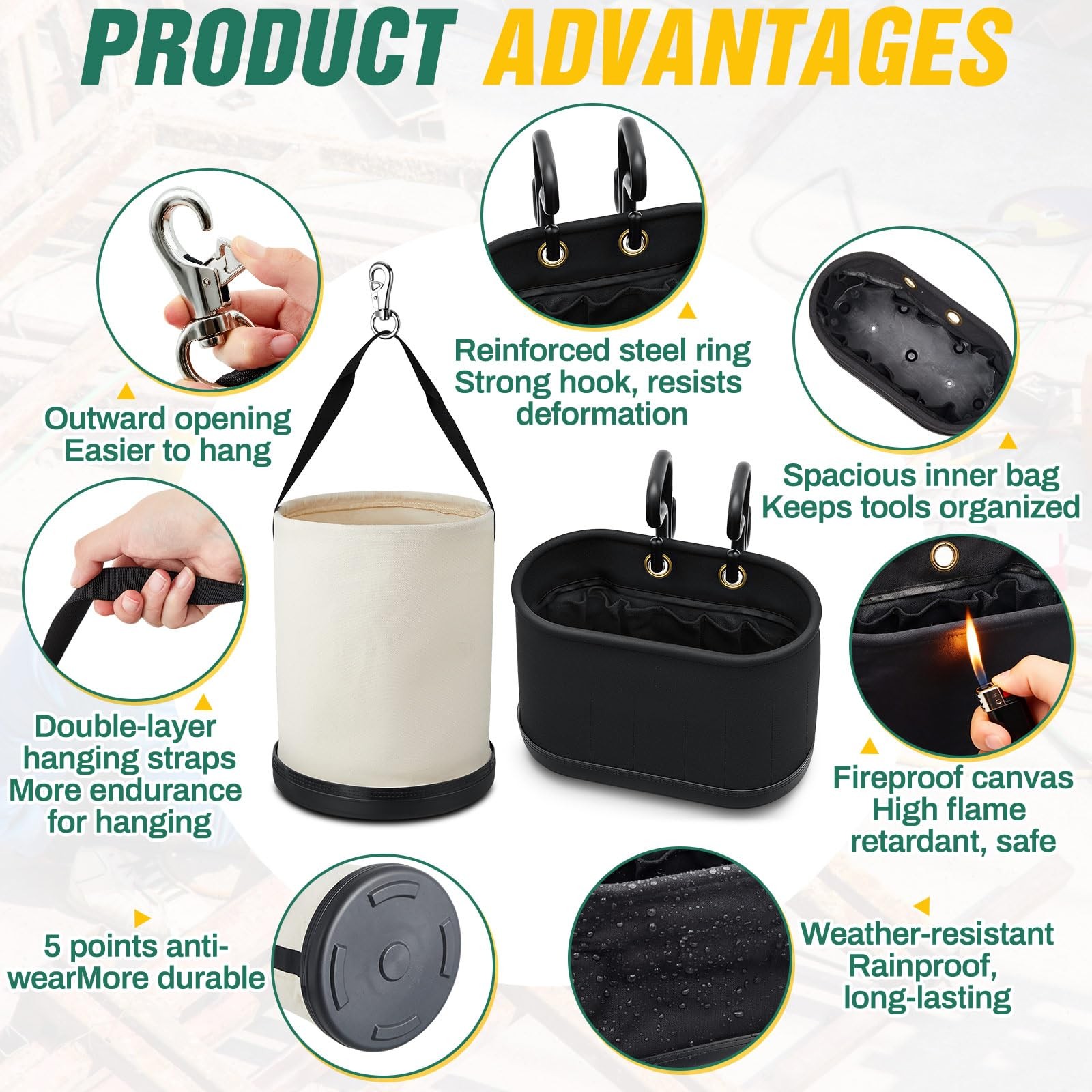2 Pack Canvas Bucket & Oval Tool Bag, Bucket Tool Organizers with Reinforced …