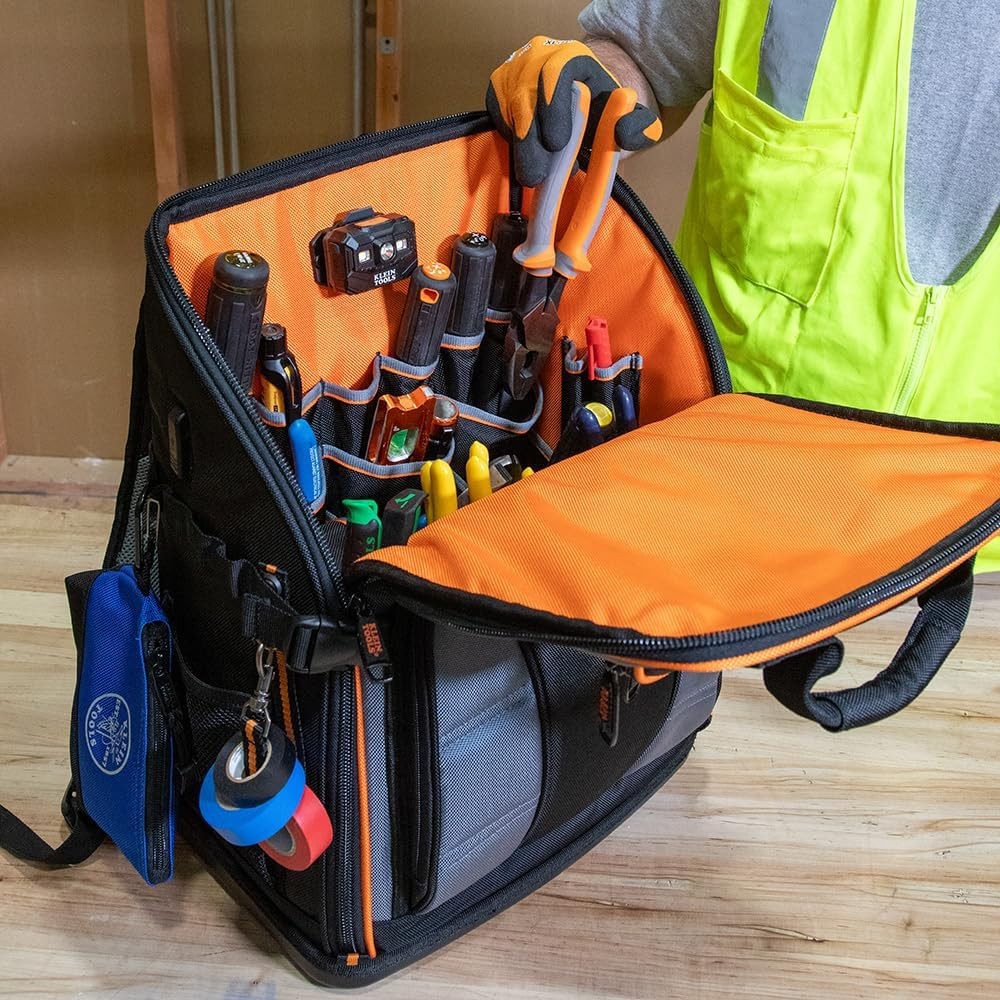 Klein Tools 62482 Tool Backpack, Tool-Station Pro Black/Gray/Orange