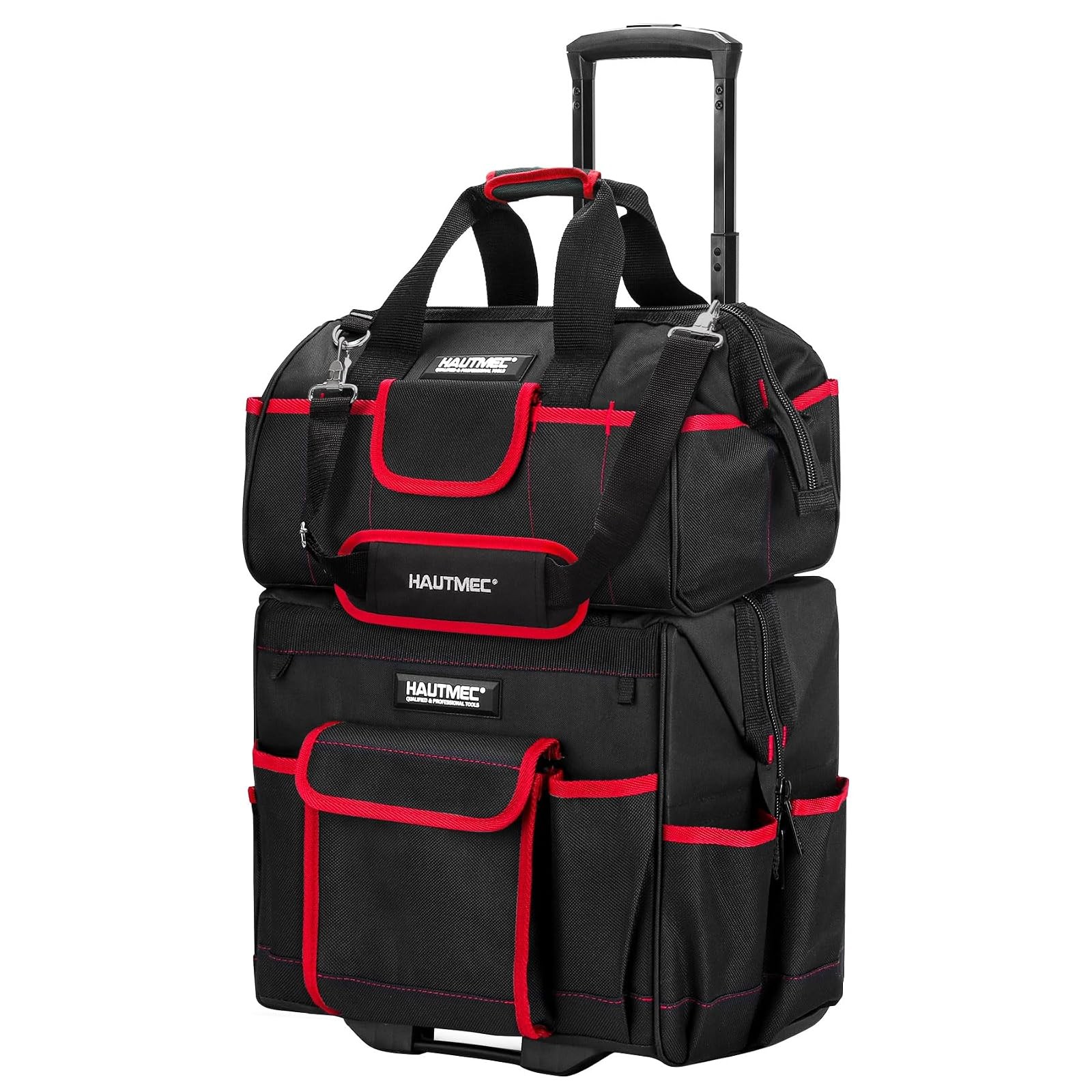 HAUTMEC 2 Piece Rolling Tool Bag Set 15 Inch Wheeled Tote