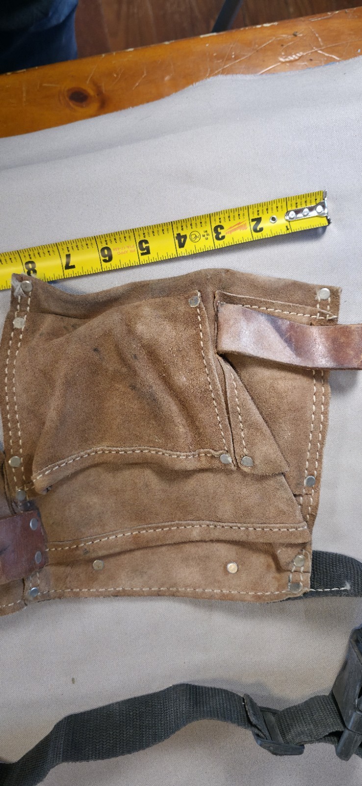 Vintage Suede Leather Carpenter Tool Belt Apron 2-Pouch Hammer Loop 22in Wide