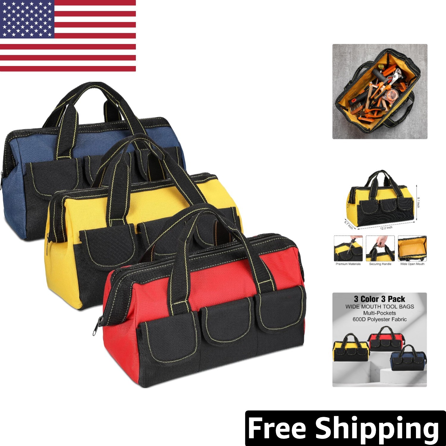 Durable 13-Inch Tool Bag Set with Waterproof Base for Electricians and More