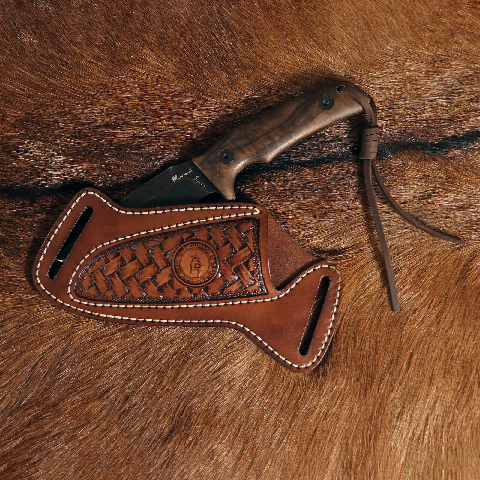 TOURBON Slanted Pancake Knife Sheath Fixed Blade Belt Holster Hunting Camping