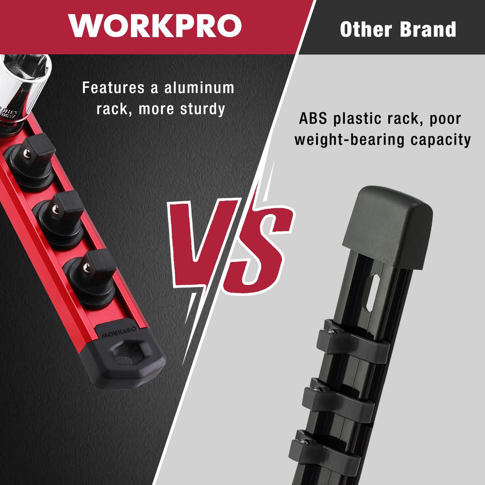 WORKPRO Magnetic Socket Organizer, 1/2-Inch Drive Aluminum Alloy 1/2″ DR, Red