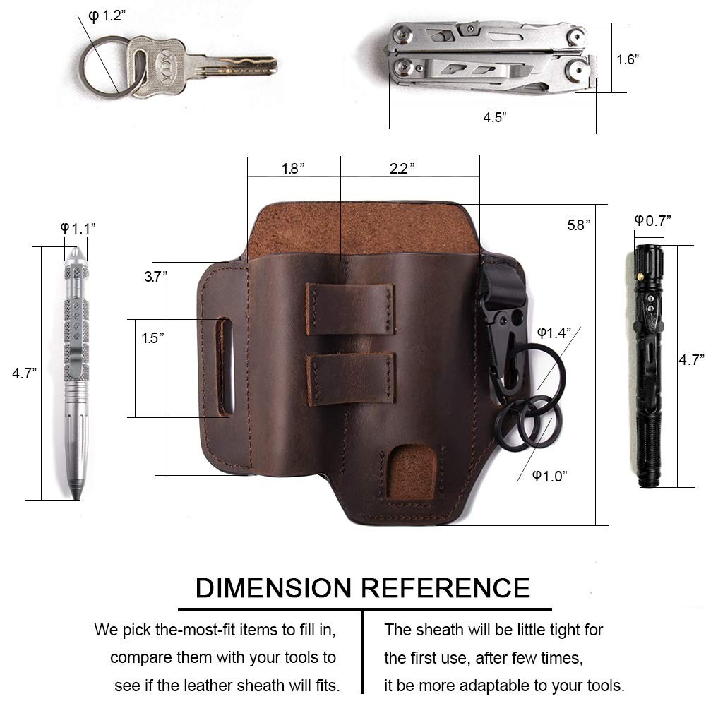 Gentlestache Multitool Belt Sheath, EDC Leather Medium, A-Dark Brown