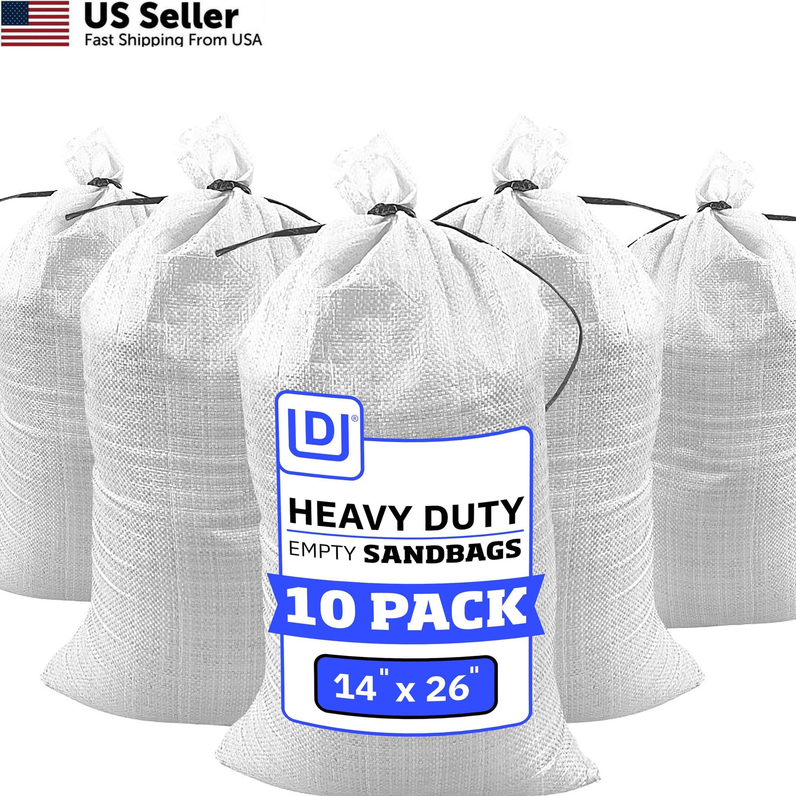 DURASACK Heavy Duty Sand Bags with Tie Strings Empty Woven 10 Sandbags, White