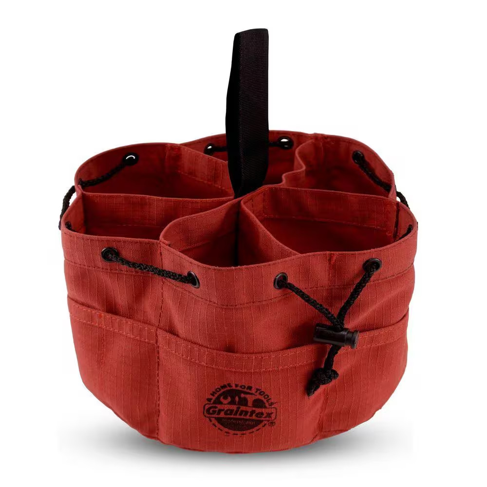 10 In. 18-Pockets Grab Tool Bag with Drawstring Closure in Rust Canvas