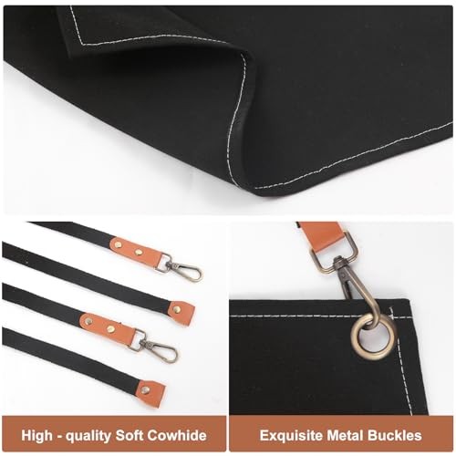 Men’s Canvas Tool Apron, Heavy Duty Multi-Pocket Work Apron for Black