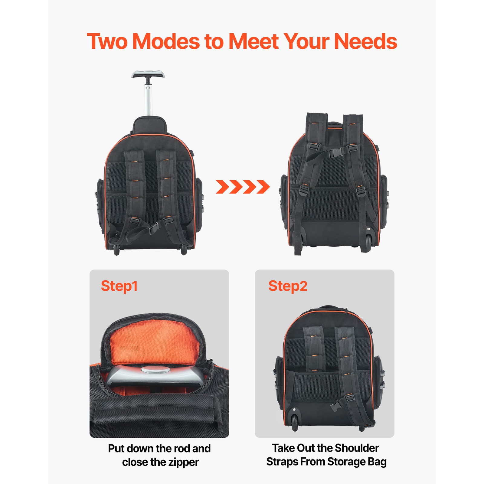Uimoso Rolling Tool Backpack with 45 Pockets and Durable Wheels for Heavy Tools