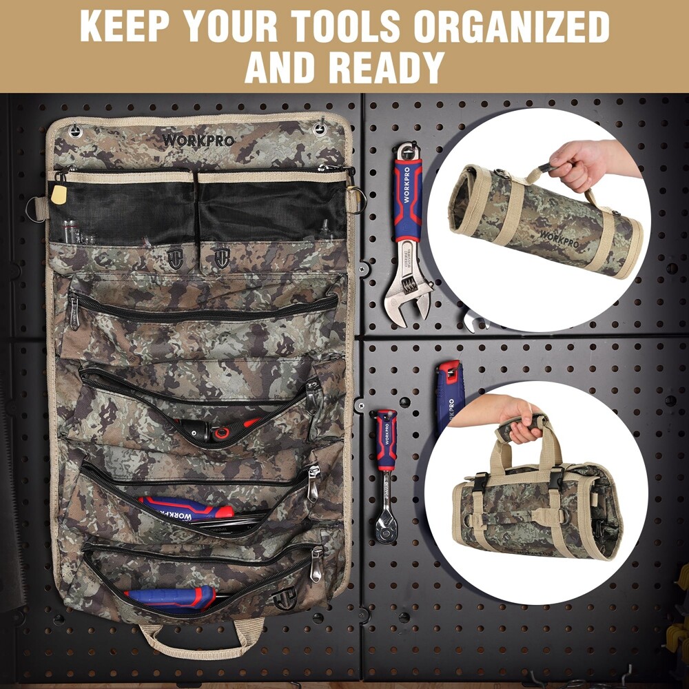 Heavy Duty Roll Up Tool Bag 6 Pockets Tool Organizer Tool Roll Organizer