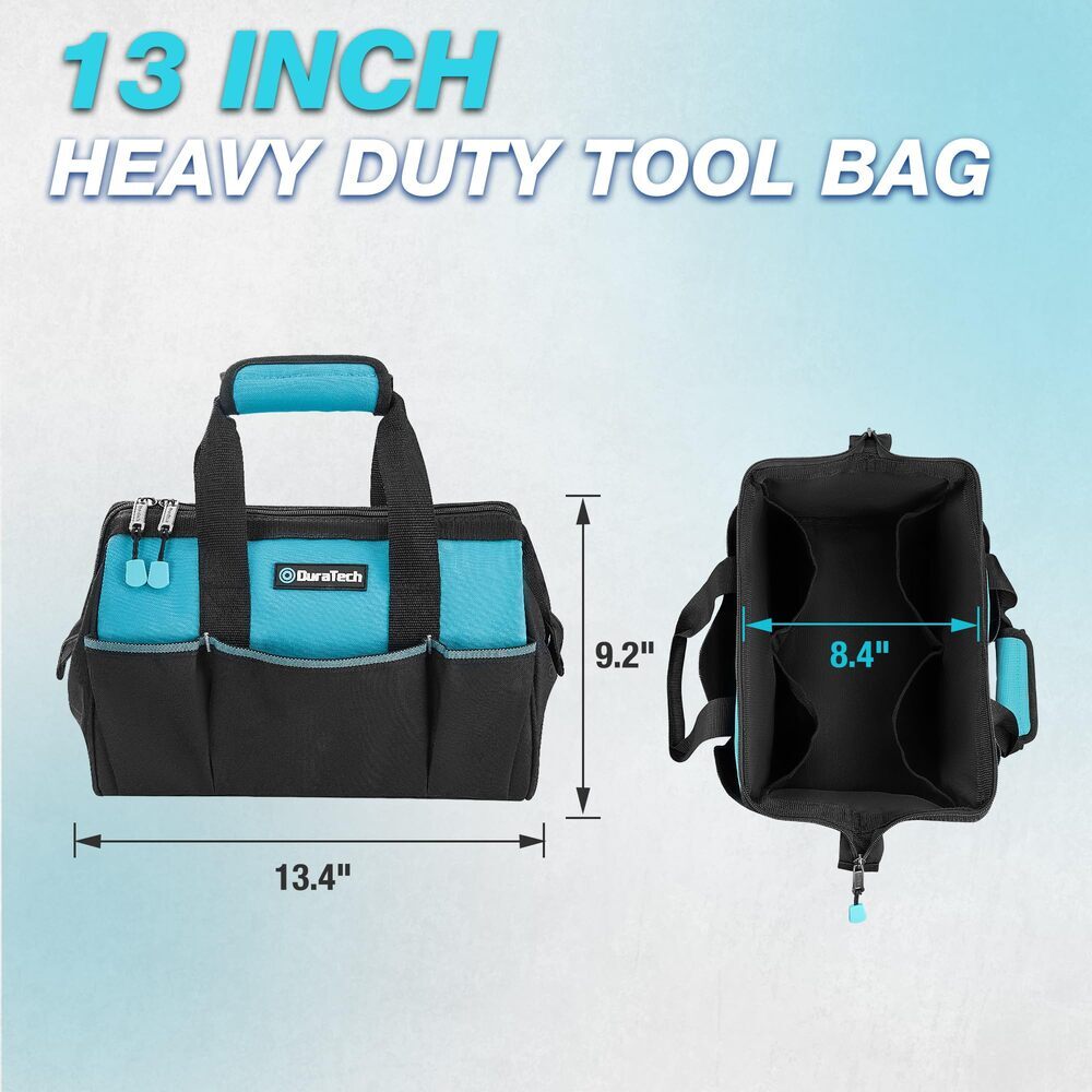 DURATECH 13″ Toolbag 9 Pockets Wide Thickened Fabric Open Mouth Storage Tool Bag