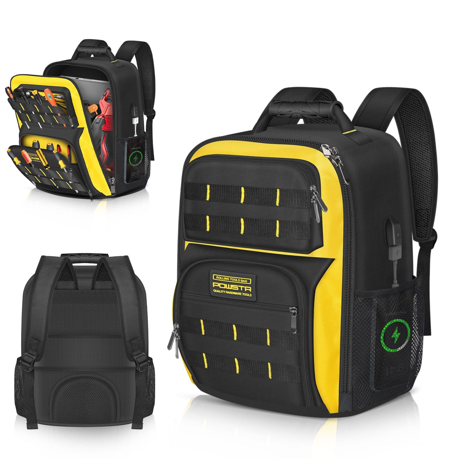 POWSTR 18Inch Electrician Tool 13.78″ x 7.87″ x 17.52″, Black and Yellow