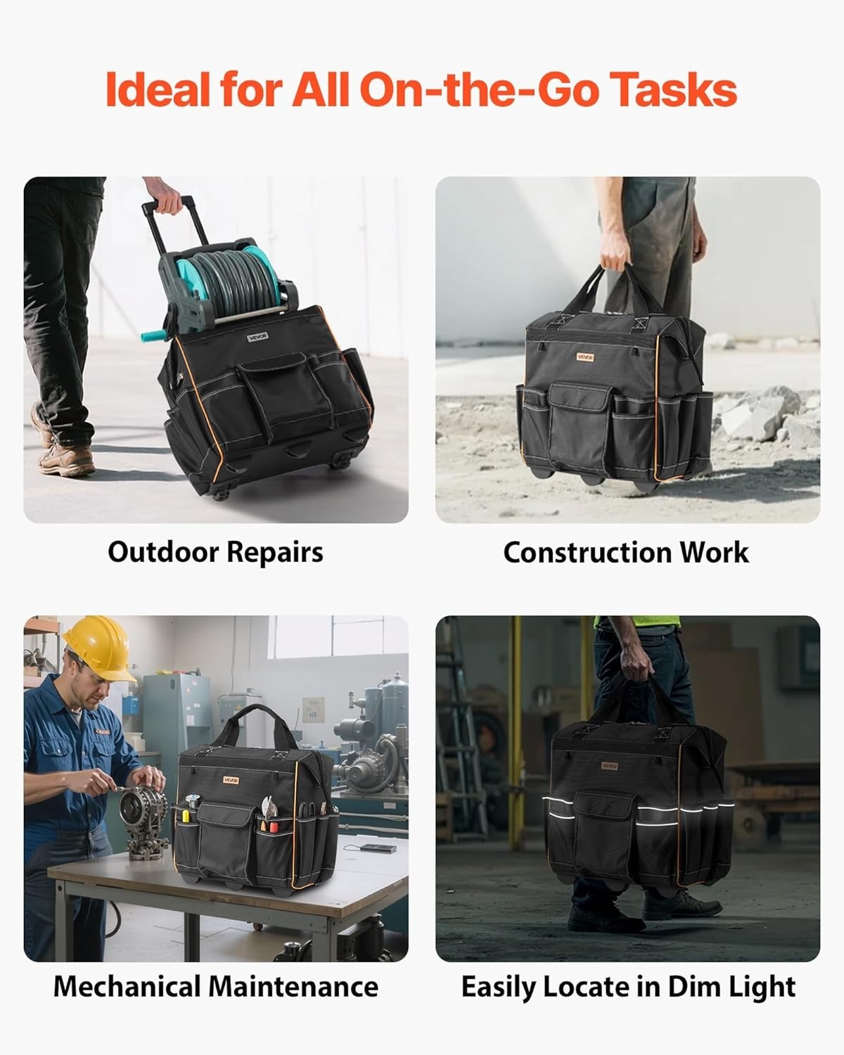 Water Resistant Tool Bag 18 Inch with Adjustable Handle and 110 Load Capacity