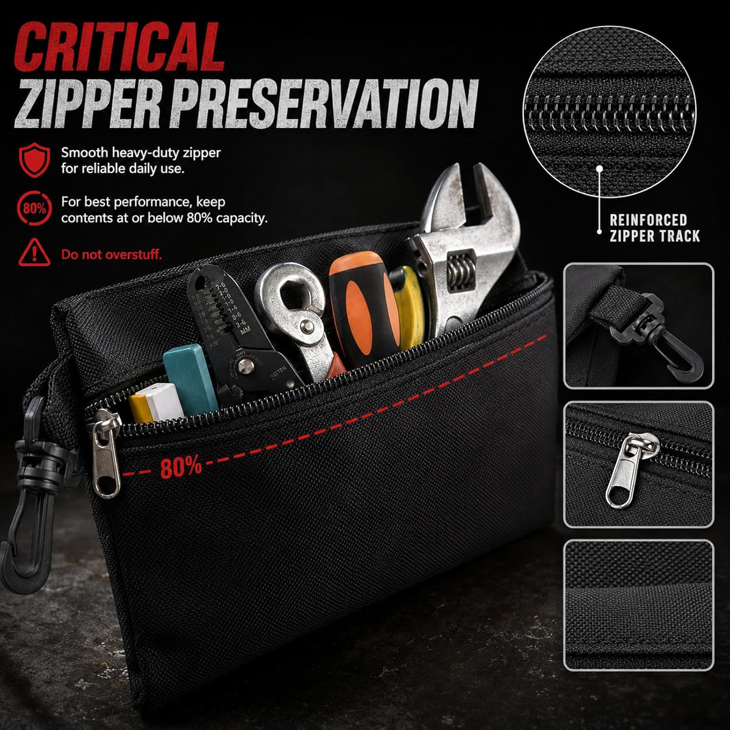 QCWN 3 Pack Small Zipper Tool Pouch Bags Heavy Duty 600D Oxford Waterproof Multi