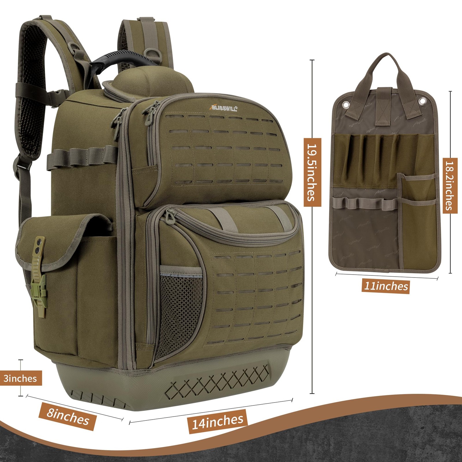 BLISSWILL Tool Bag Backpack for men,Heavy 14″ L x 8″ W x 19.5″ H, Dark Khaki