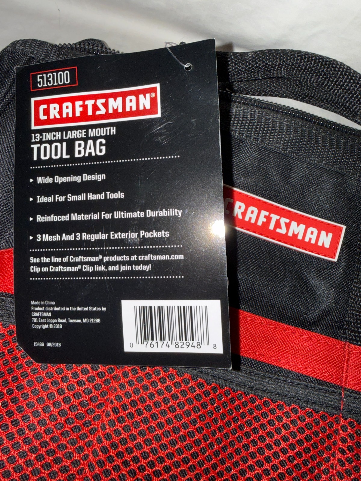 Craftsman 13 in. Wide Mouth Tool Bag 6 pocket Black/Red NWT