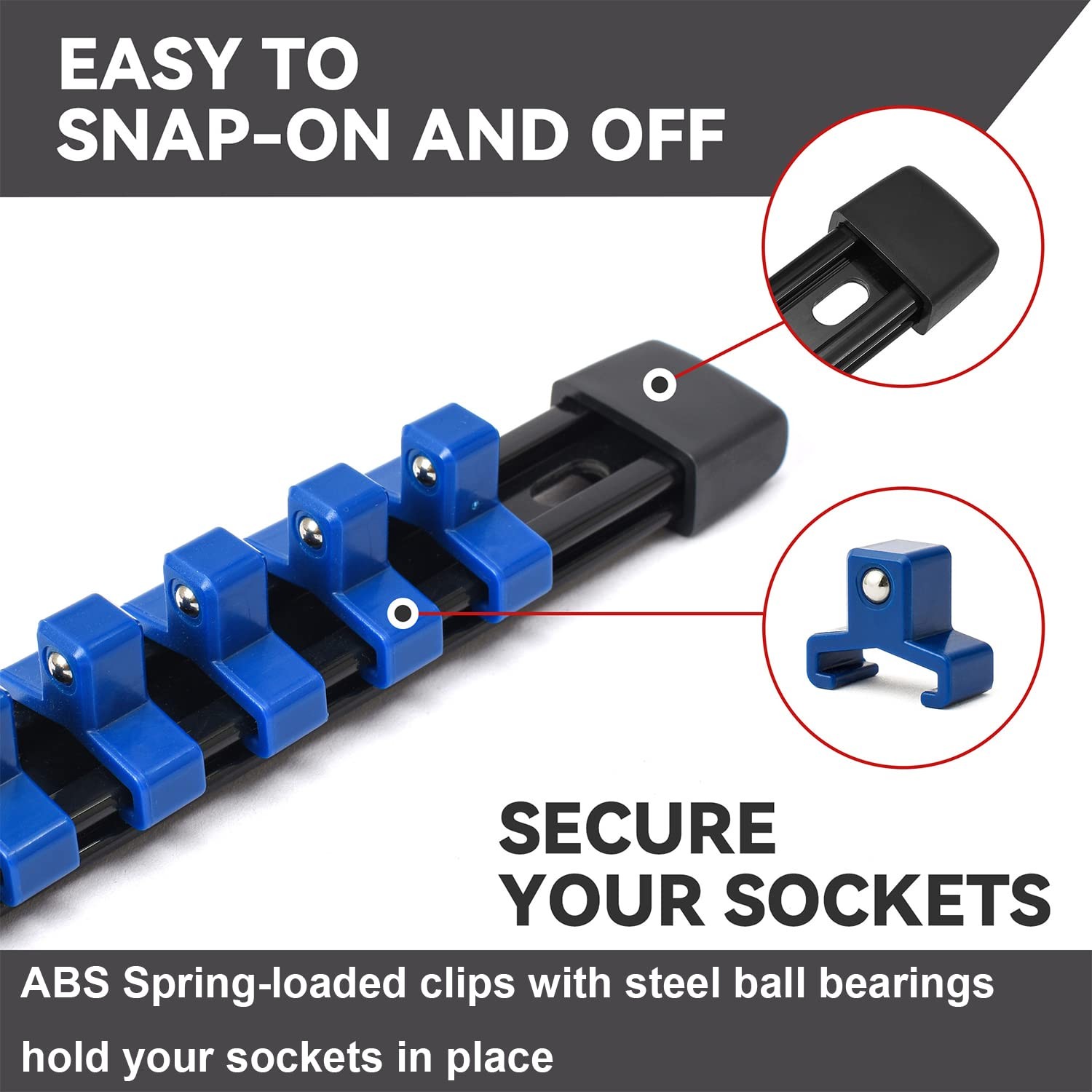 18 Piece Socket Holder Rails Holds 258 1/4 3/8 1/2 Drive ABS Plastic tool 3Color