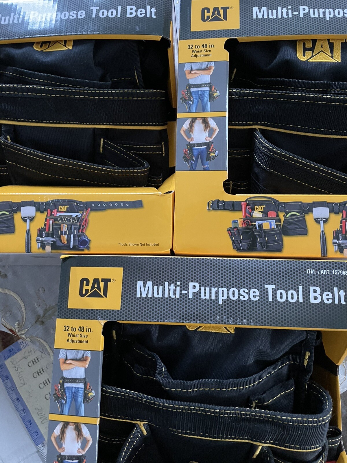 3X CAT CATERPILLAR Tool Belt Muti-Purpose 32 To 48 in 2-Bag 19-Pocket Constrc