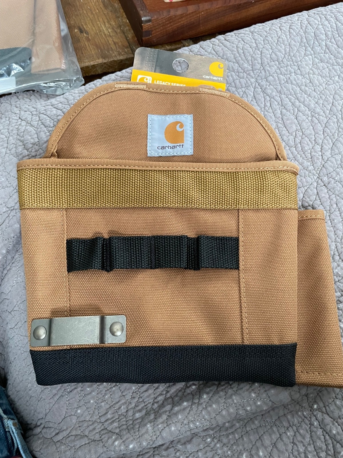 Carhartt Tape Measure Pencil Pouch Belt Loop Pocket Brown Logo Canvas 8x10x3