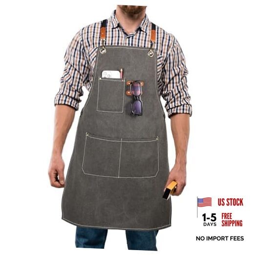 Men’s Canvas Tool Apron, Heavy Duty Multi-Pocket Work Apron for Dark Grey