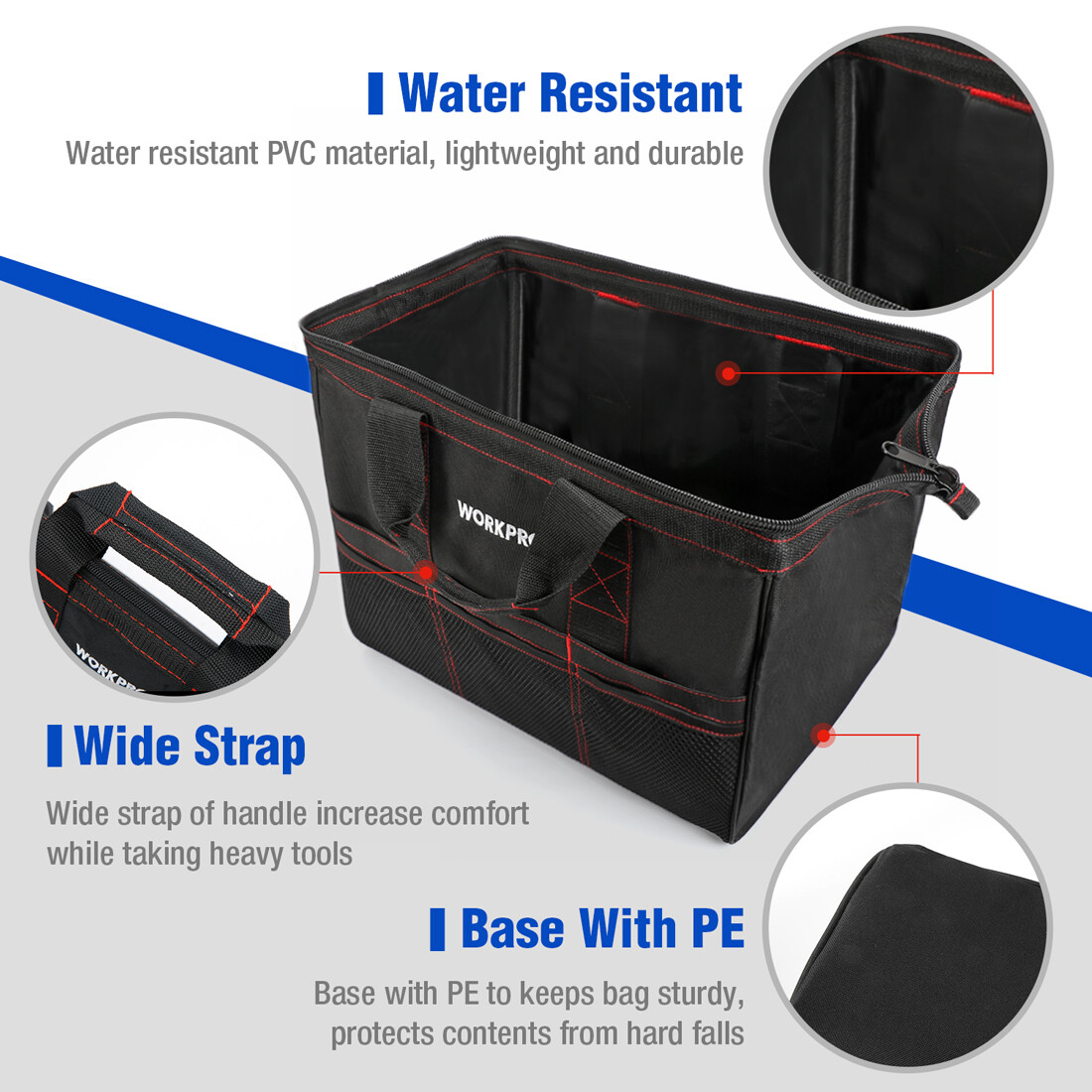 WORKPRO 2-Pack 18″ 13″ Heavy Duty Tool Bag Case Zip Top Wide Open Mouth Storage