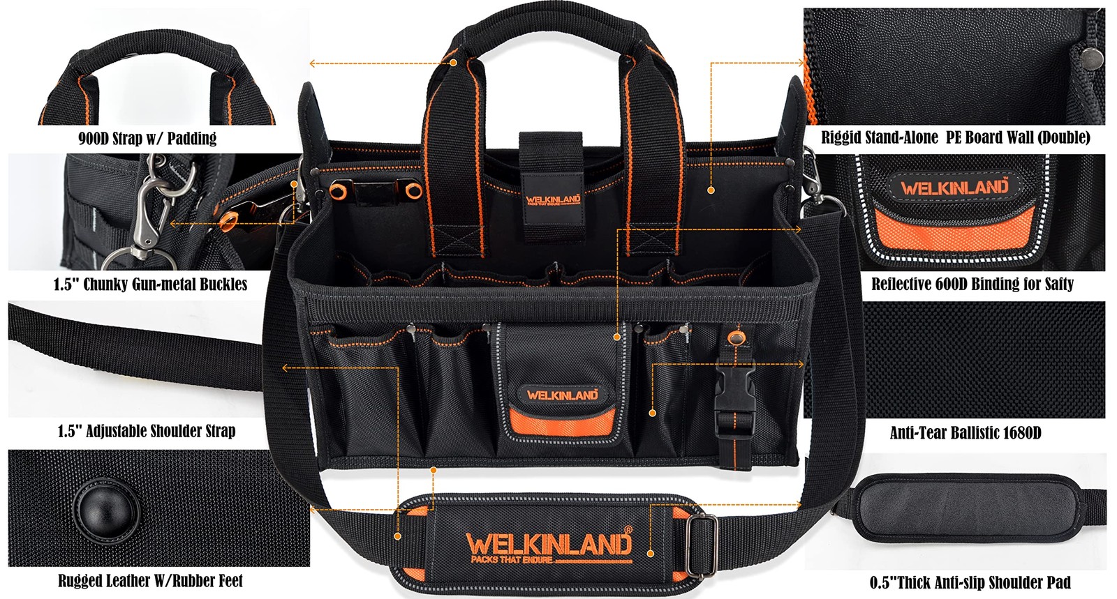 19-POCKETS Tool tote, Tool bag organizer, Electrician tool bag, HVAC tool bag,