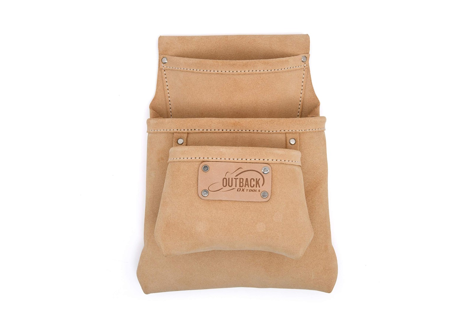 OX Tools Suede Leather 3 Pocket Fastener Pouch 3-Pocket Pouch, Beige