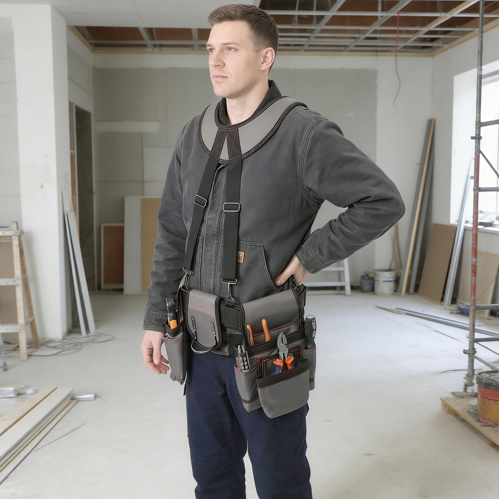 Tool Belt Tool Bag Multifunctional Electrician Tool Bag w/Suspenders Waist-Mount