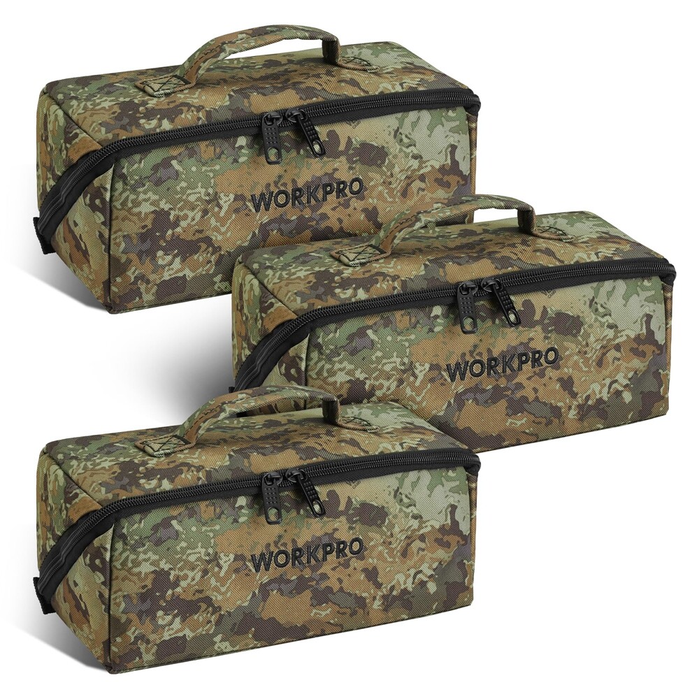 WORKPRO 3PC Heavy Duty Tool Bag 10″ Wide Mouth Tool Storage Bag Zipper Pouch Bag