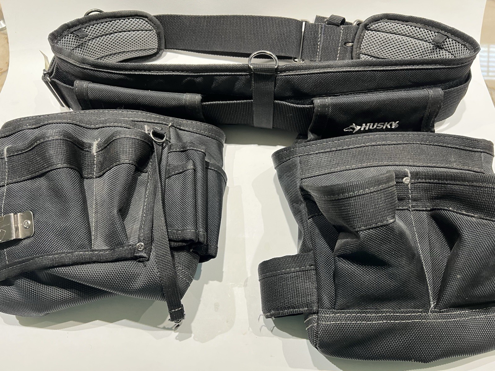 Husky Tool Belt With 2 Pouches Gently Used Fits Up To 52” Waist-Adjustable