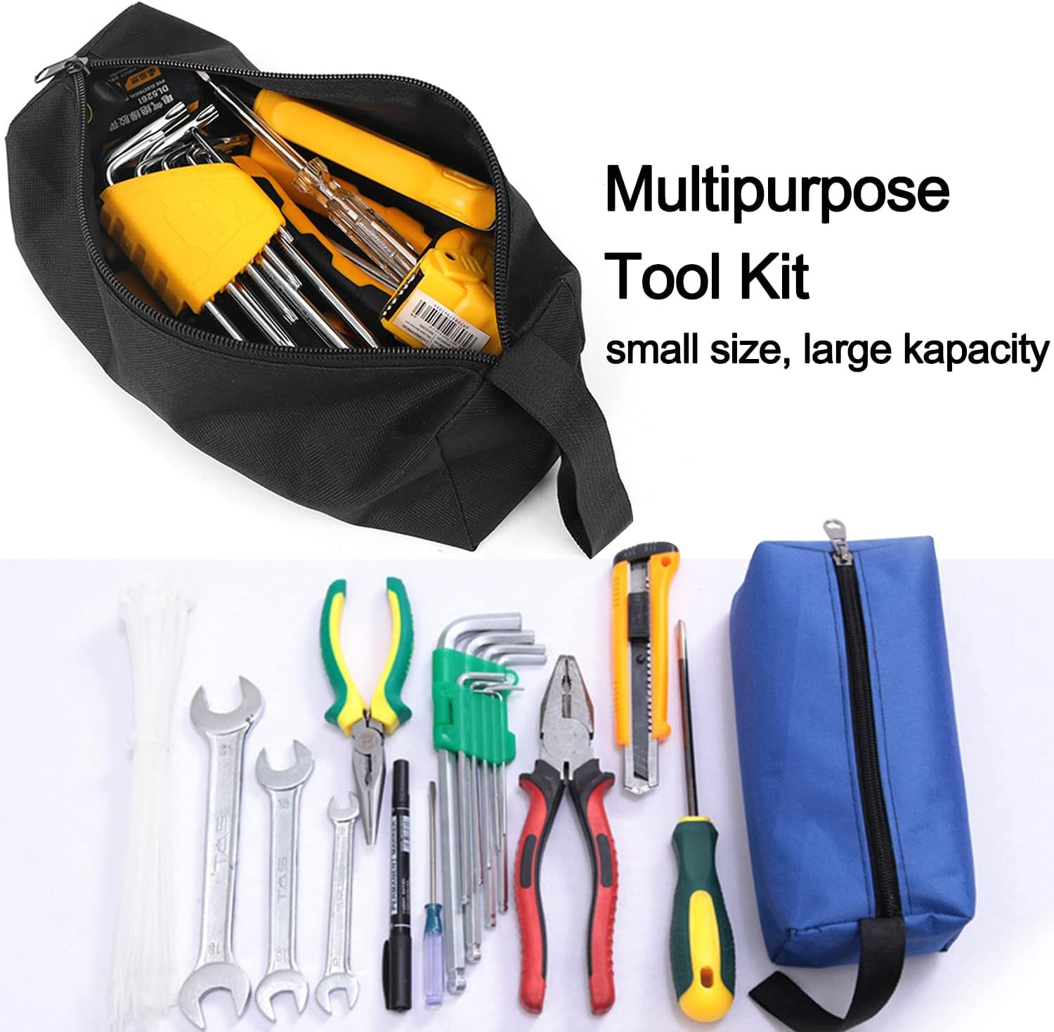 5 Pack Canvas Tool Pouch of Two Sizes, Tool Pouches with Zipper, Multipurpose Zi