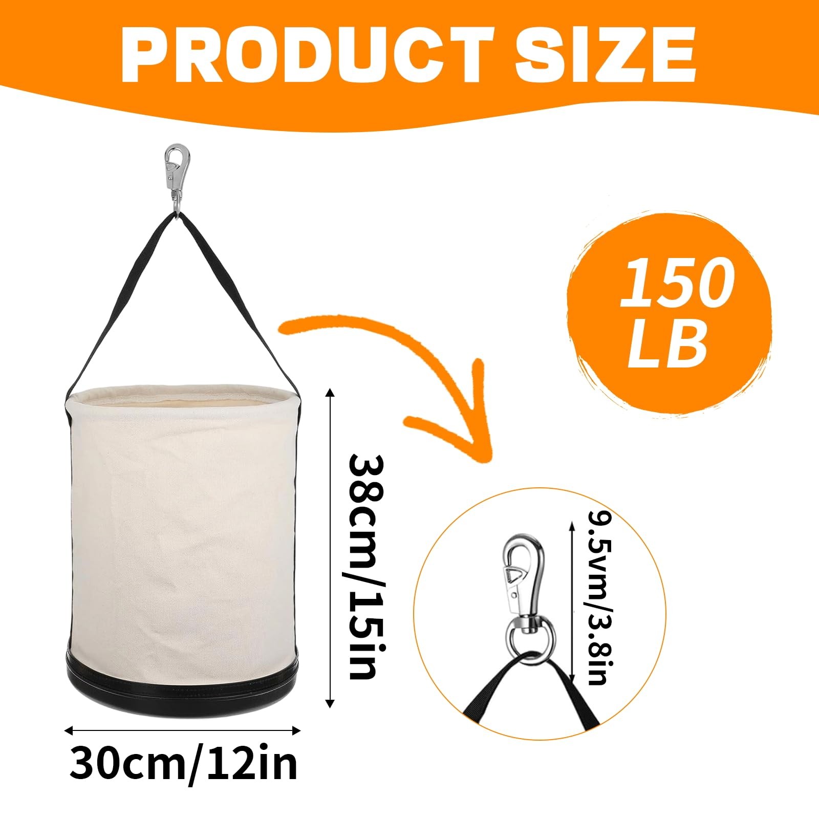 15″ x 12″ Utility Canvas Tool Bucket, White All Purpose Canvas Bucket Bag wit…