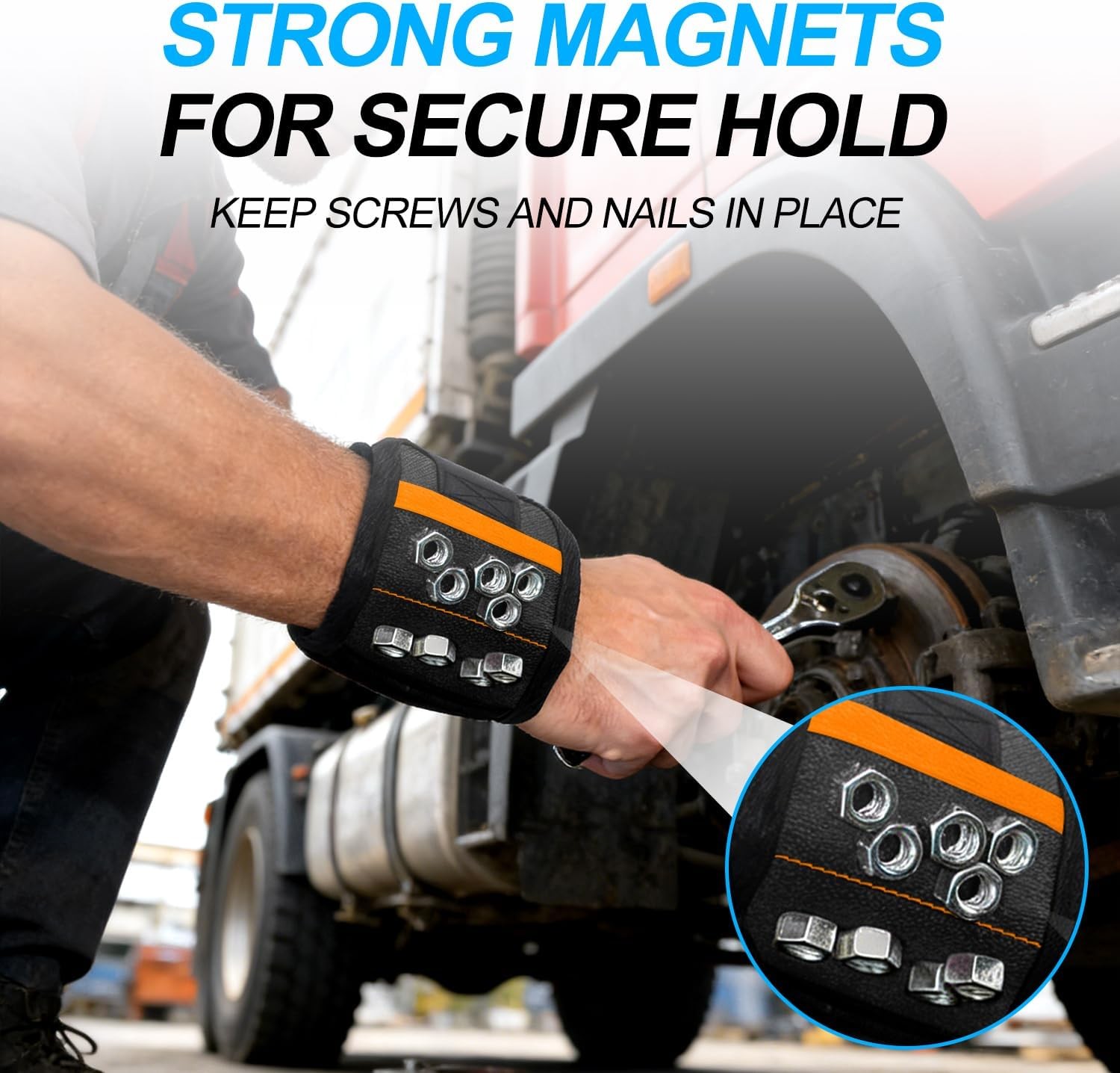 Magnetic Tool Wristband Adjustable Nylon Wrist Strap for Screws Nails Drill Bits