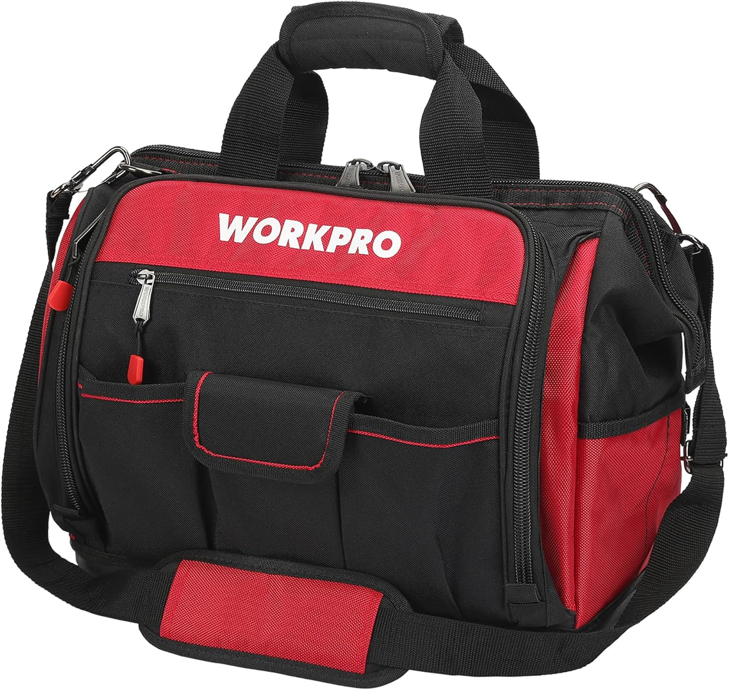 16″ Wide Mouth Tool Bag 46 Pockets Waterproof Rubber Base Organizer