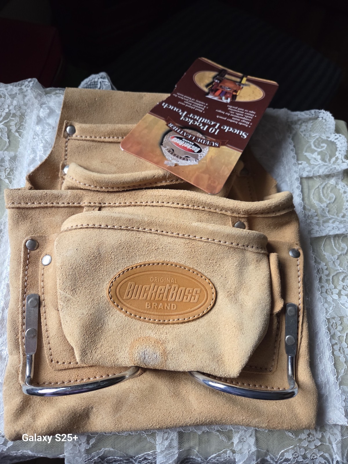 Bucket Boss 10 Pocket Suede Leather Tool Pouch Steel Hammer Holder