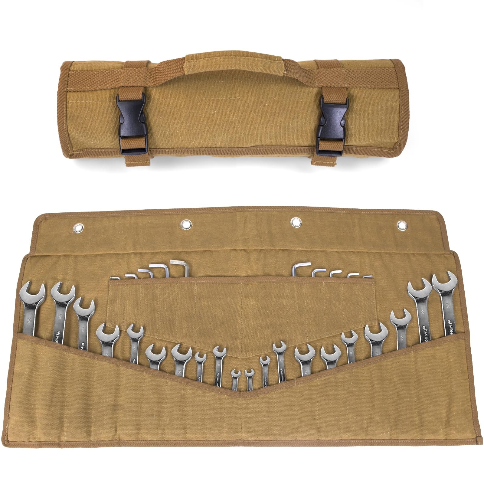 Wrench Roll 32 Pockets, Heavy-Duty 16 oz. Waxed Canvas Wrench Roll Up Bag Hol…