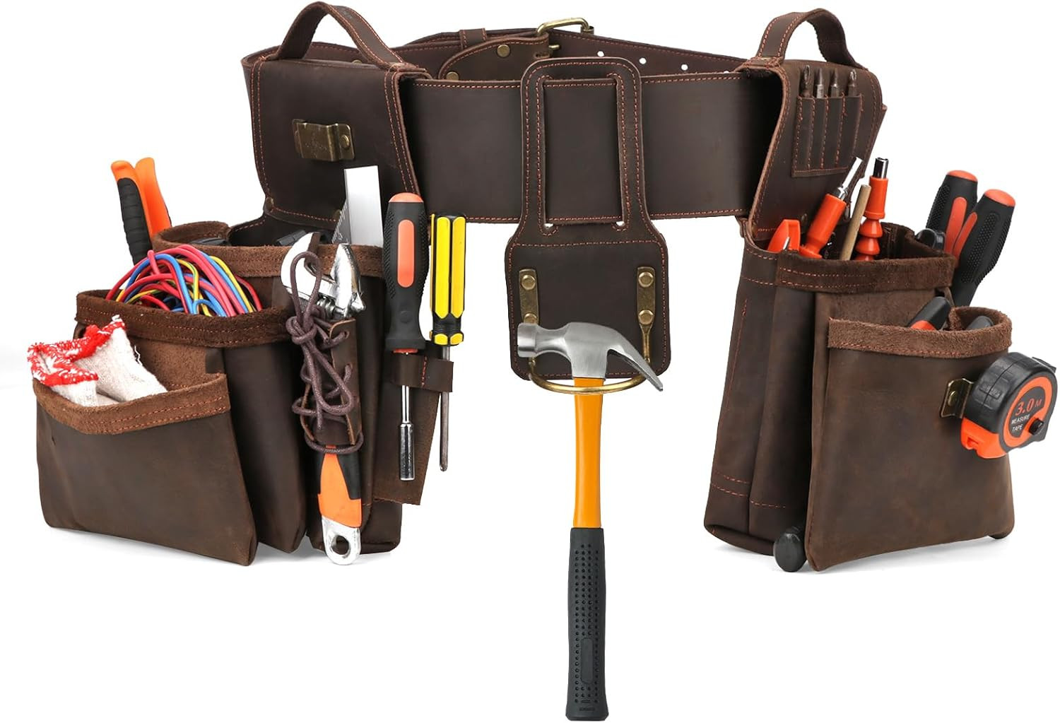 Genuine Leather Tool Belt Carpentry Multipurpose Rig Pockets Organizer Electrici