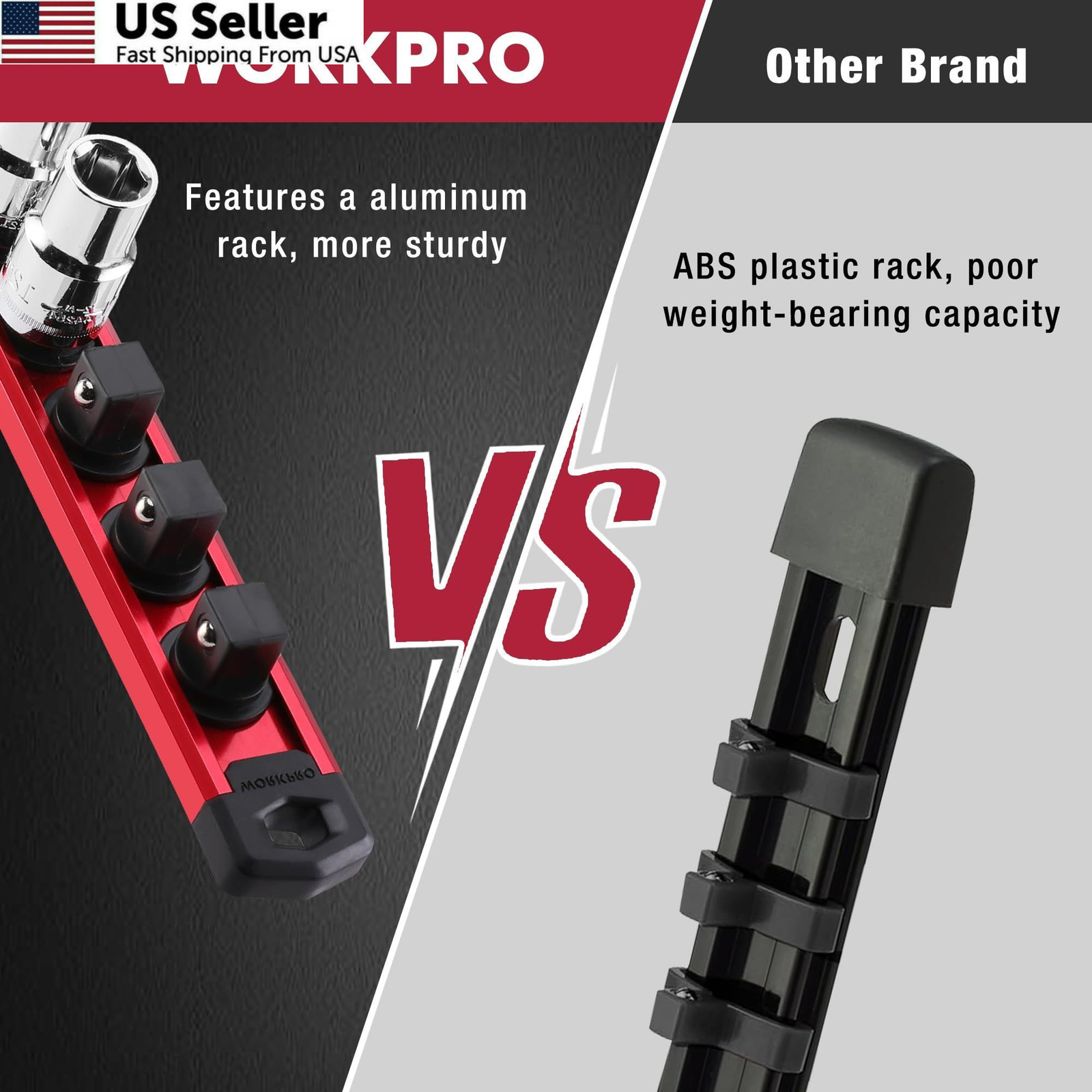 WORKPRO Magnetic Socket Organizer, 3/8-Inch Drive Aluminum Alloy 3/8″ DR, Red
