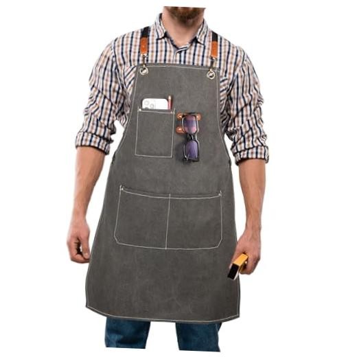 Men’s Canvas Tool Apron, Heavy Duty Multi-Pocket Work Apron for Dark Grey