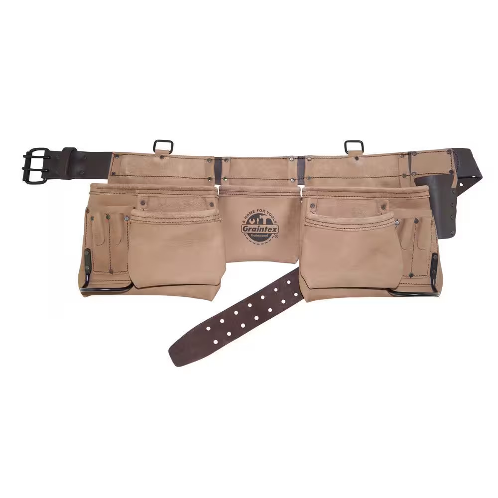 54 In. 12-Pocket Beige Leather Large Top Grain Tool Apron W/2 In. Leather Belt