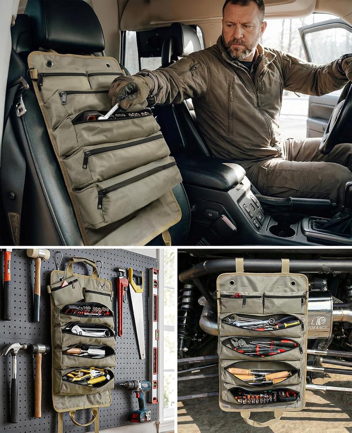 Professional Tool Roll Organizer with Detachable Pouches, Large & Rugged 21.9”