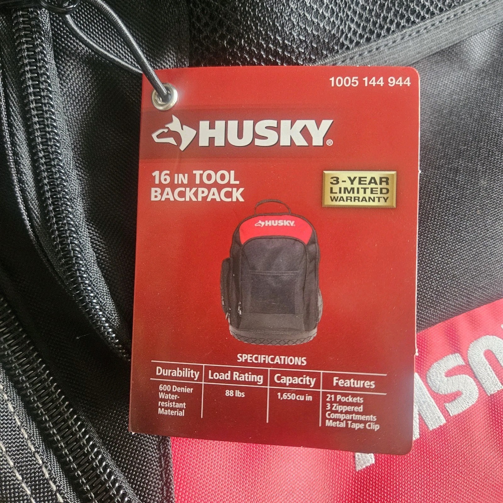 NEW Husky 16 in. Tool Backpack Heavy Duty Rubber Bottom Storage Bag 1005144944