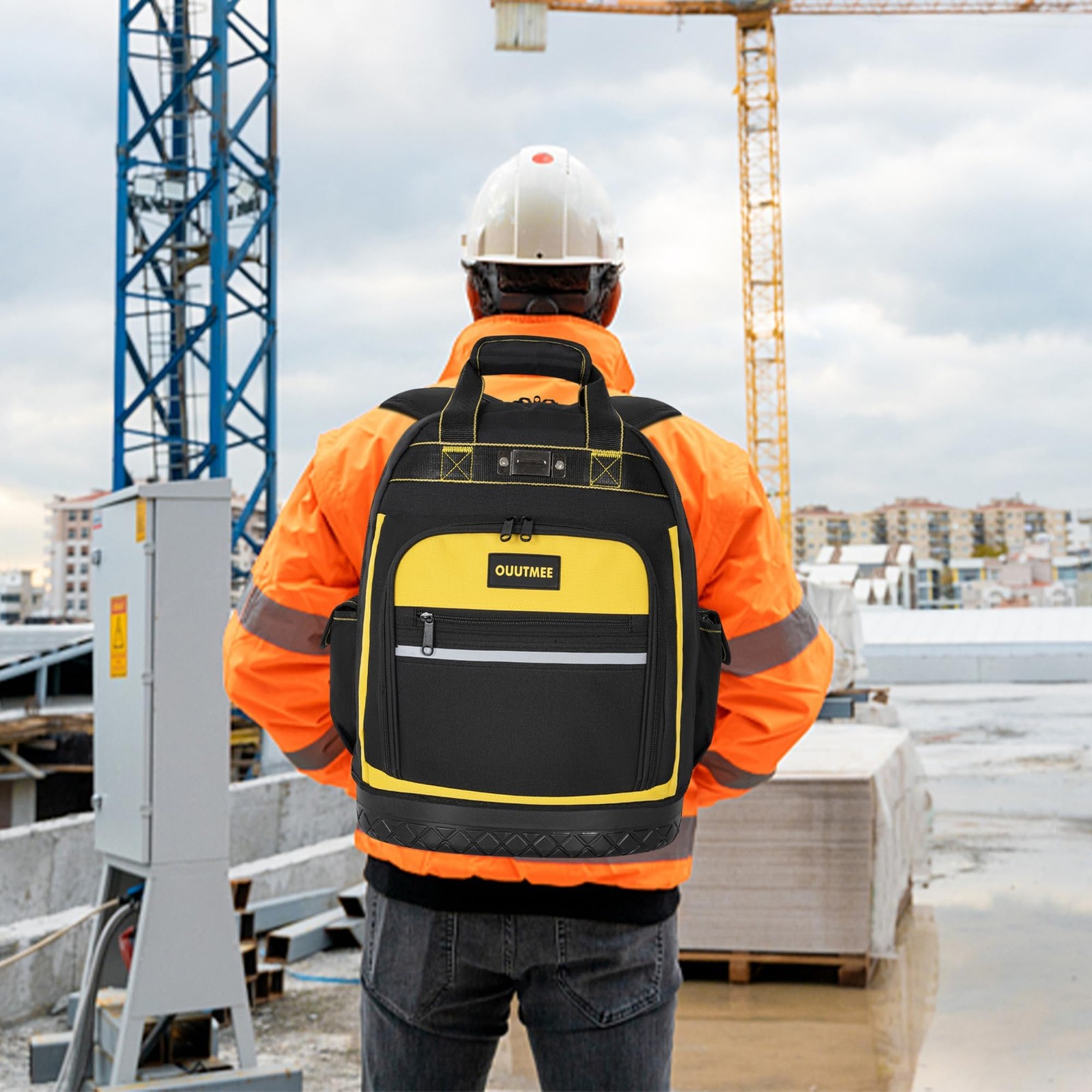 OUUTMEE Tool Backpack, Work Bag with Multi-Use Pockets, 16”, Yellow